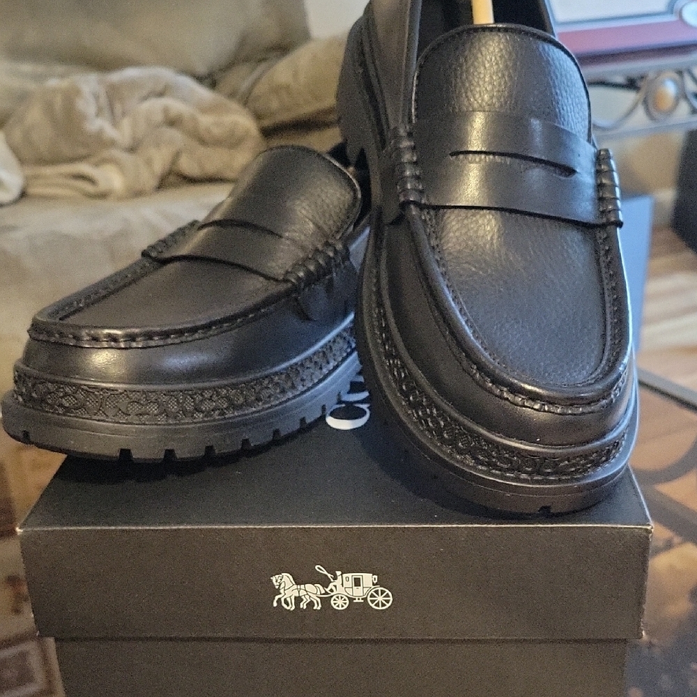 Coach Black Leather Slip-On Loafers